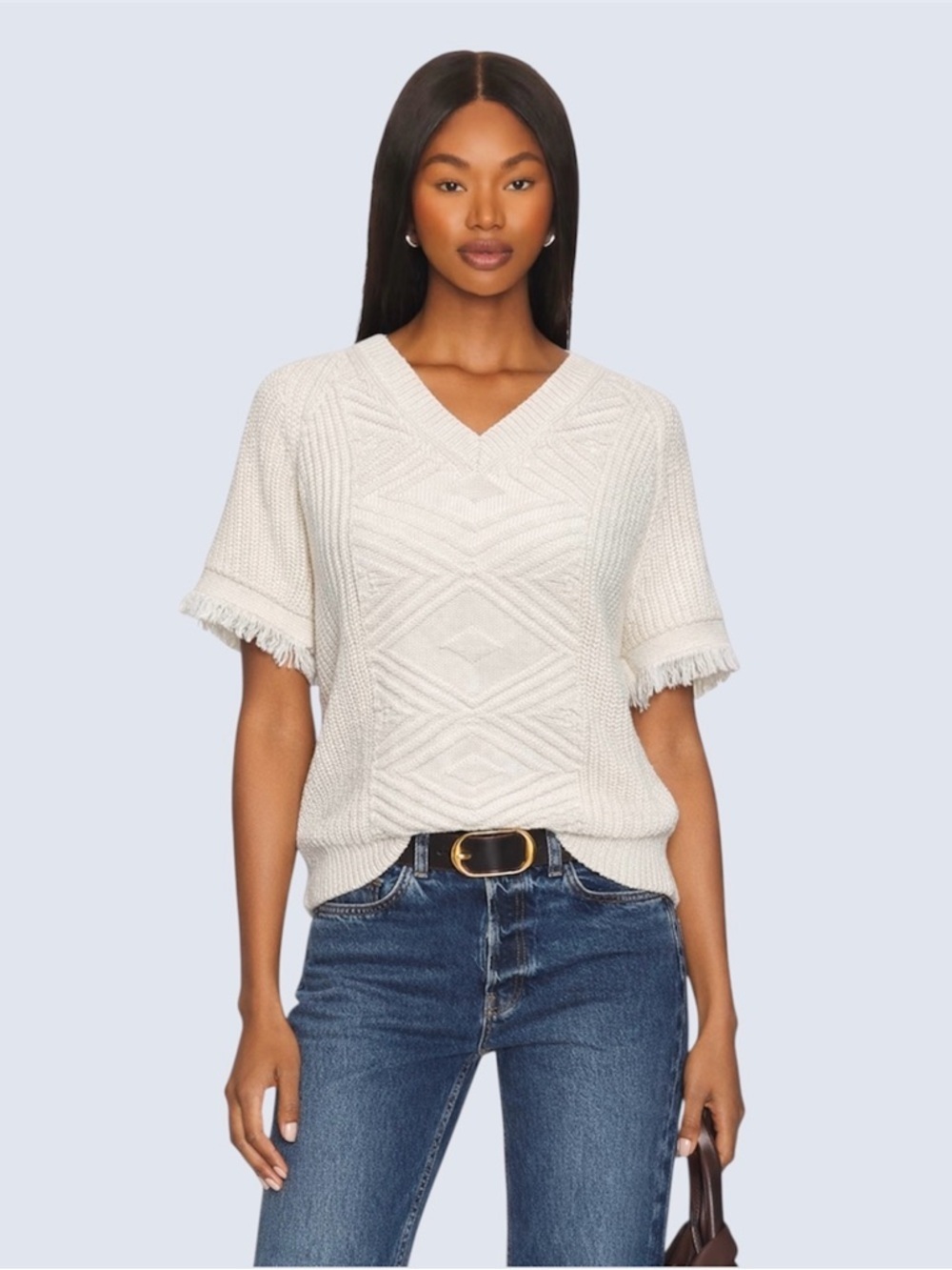 Chunky Cable Knit Sweater Boho Fringe Sleeve Women's Size M